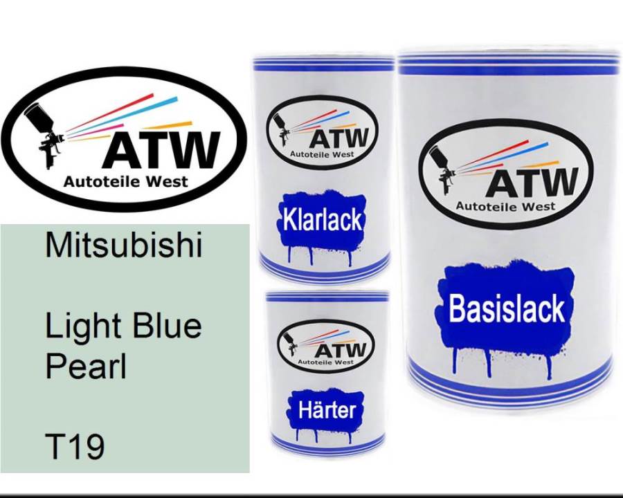 Mitsubishi, Light Blue Pearl, T19: 500ml Lackdose + 500ml Klarlack + 250ml Härter - Set, von ATW Autoteile West.